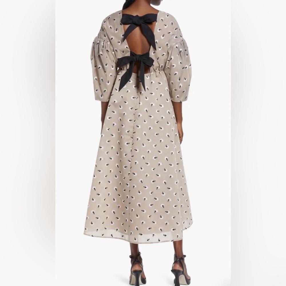 ASOS EDITION bow back midi dress in embroidered daisy in mushroom - Picture 3 of 3